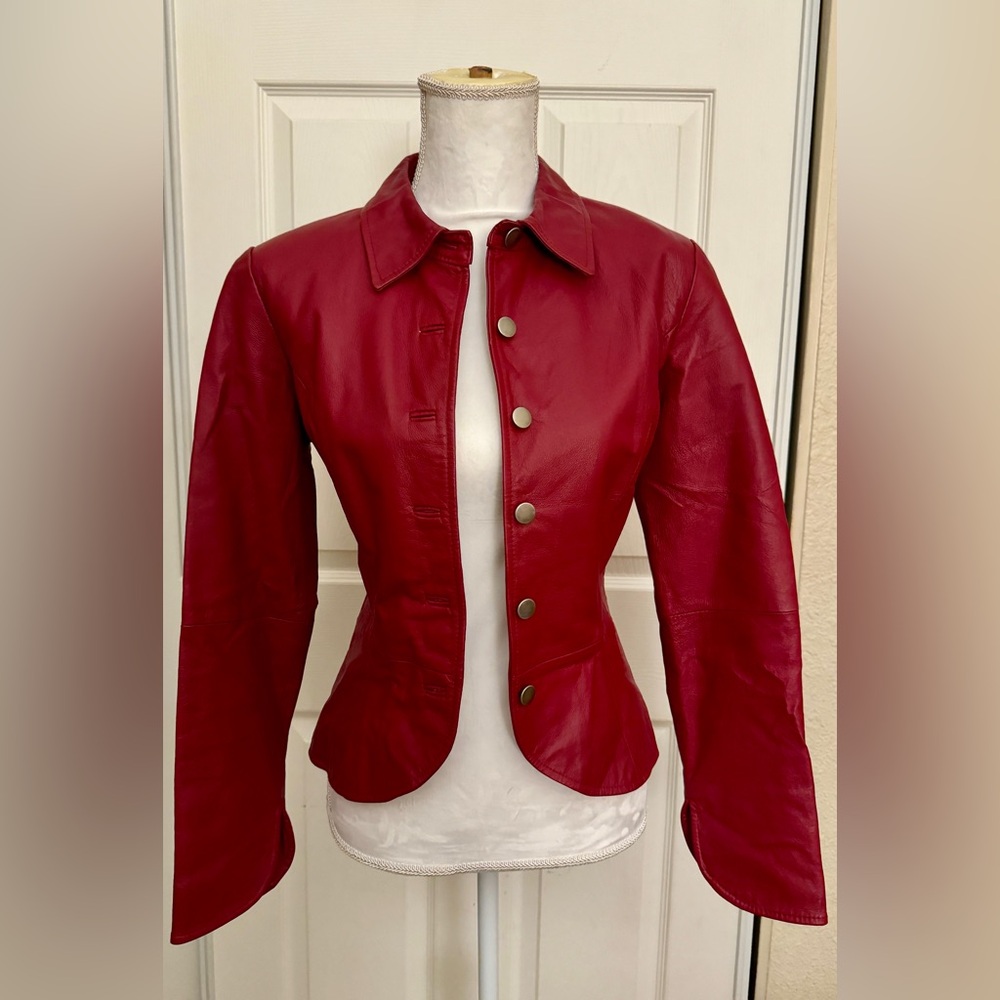 Red leather blazer, 100% leather